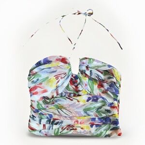 Aqua Women's Medium Multicolor Tie Halter Top Zip Smocked Watercolor Floral EUC